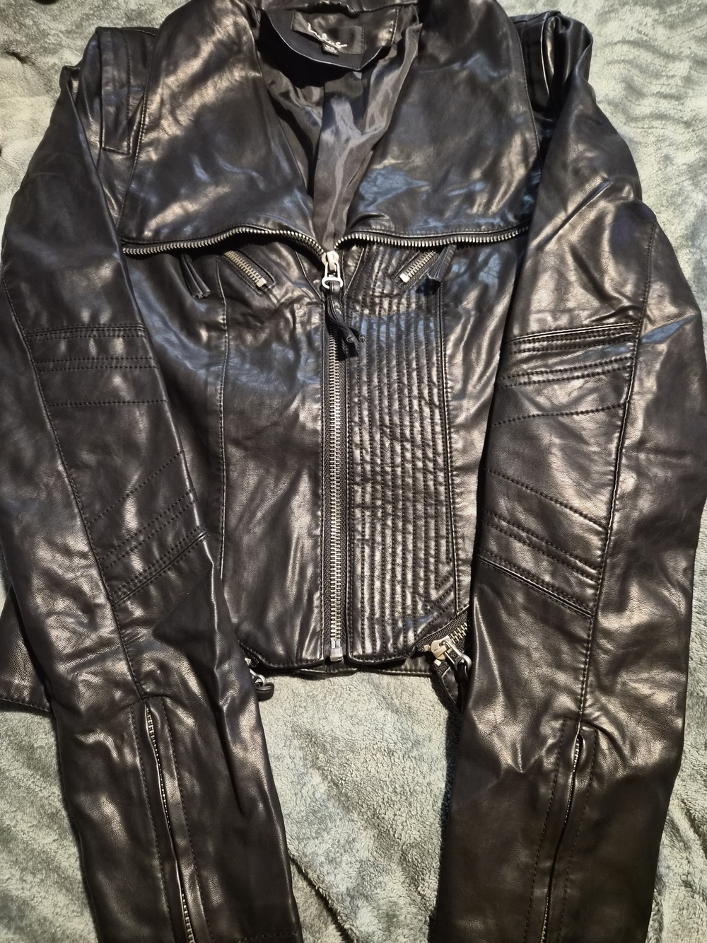 Lulu's Black Quilted-Panel Faux Leather Moto Jacket